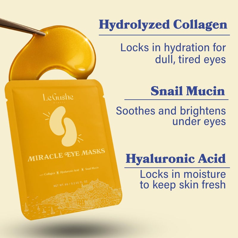 LE GUSHE Gold Under Eye Patches for Puffy Eyes and Dark Circles (20 Pairs) - Hydrating Collagen Under Eye Masks with Snail Mucin - Soothing Puffy Eyes Treatment for Women & Men - Bridesmaid Gifts - Image 5