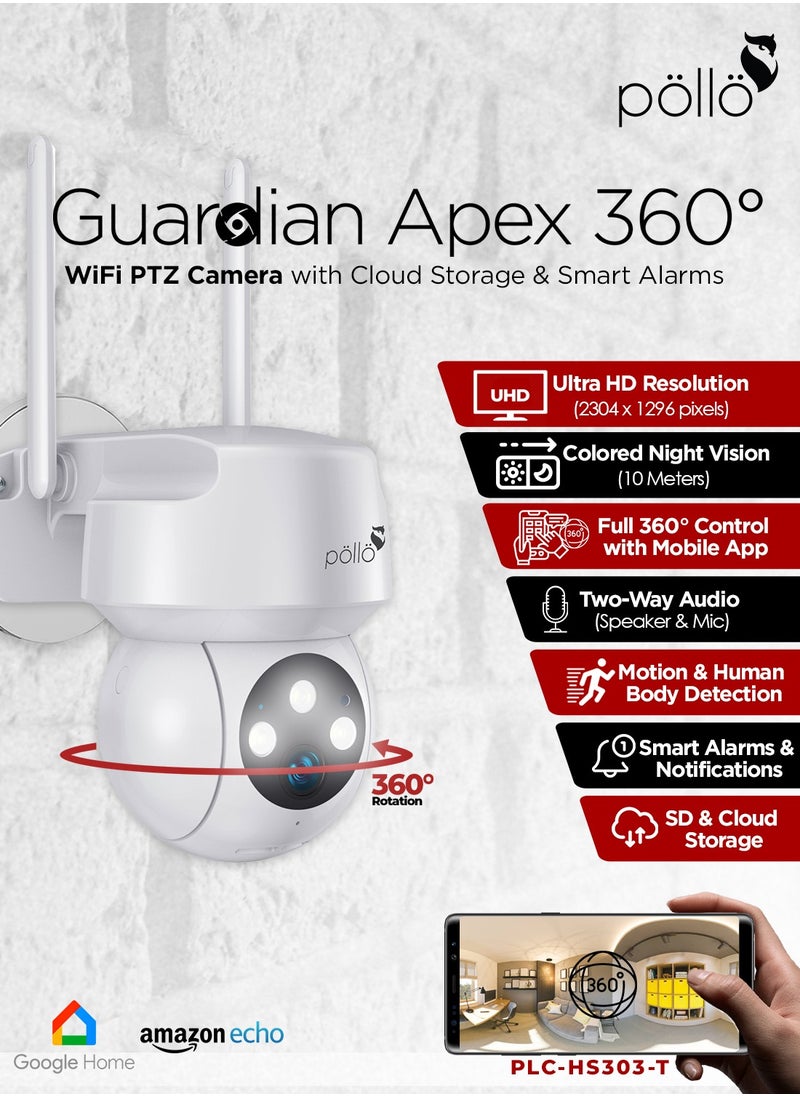 Pollo - 3MP 2K Guardian Apex 360 degree Rotation Indoor Outdoor WiFi Smart PTZ Security Camera, Two-Way Audio, Colour Night Vision, Micro SD Card Supported upto 128GB - Image 1