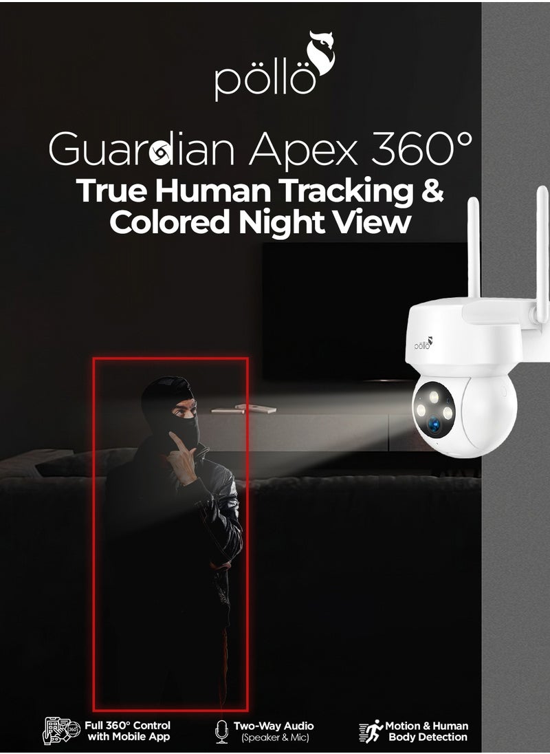 Pollo - 3MP 2K Guardian Apex 360 degree Rotation Indoor Outdoor WiFi Smart PTZ Security Camera, Two-Way Audio, Colour Night Vision, Micro SD Card Supported upto 128GB - Image 1