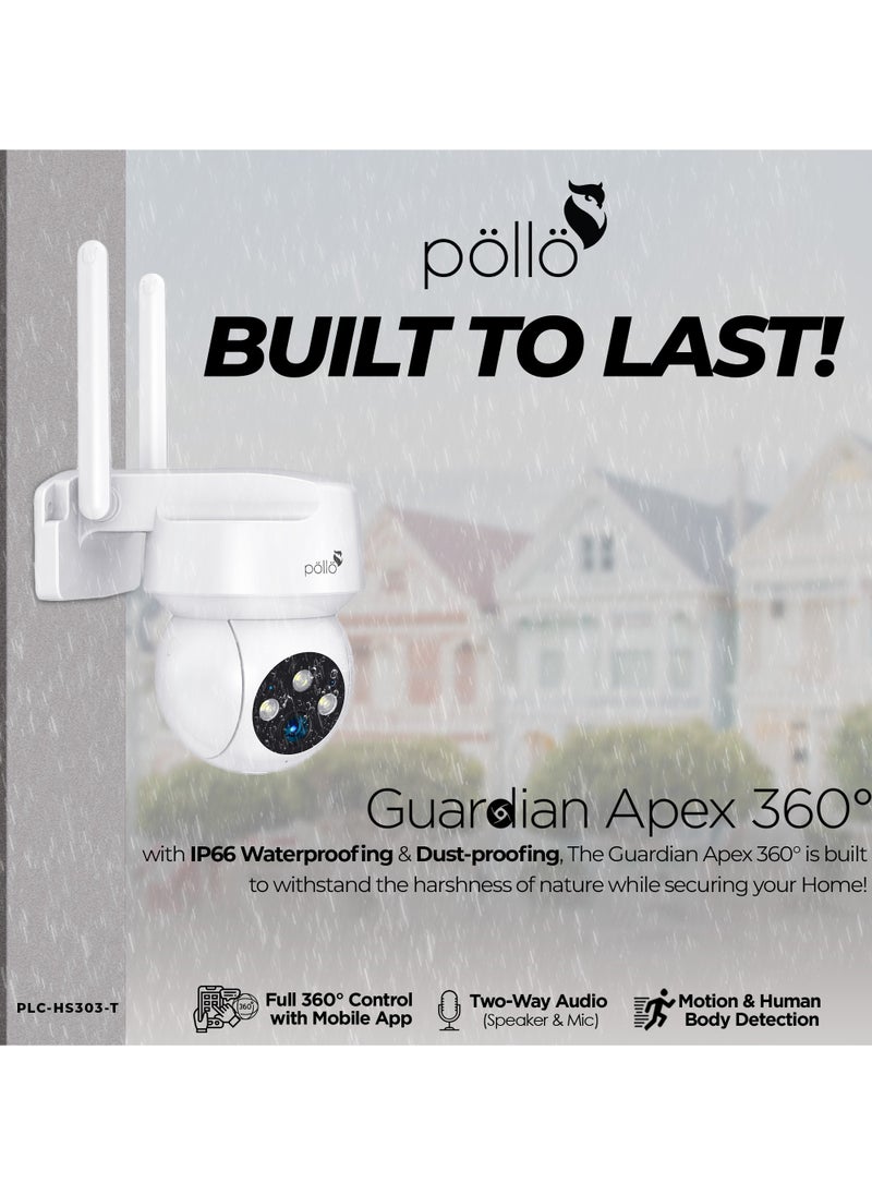 Pollo - 3MP 2K Guardian Apex 360 degree Rotation Indoor Outdoor WiFi Smart PTZ Security Camera, Two-Way Audio, Colour Night Vision, Micro SD Card Supported upto 128GB - Image 1