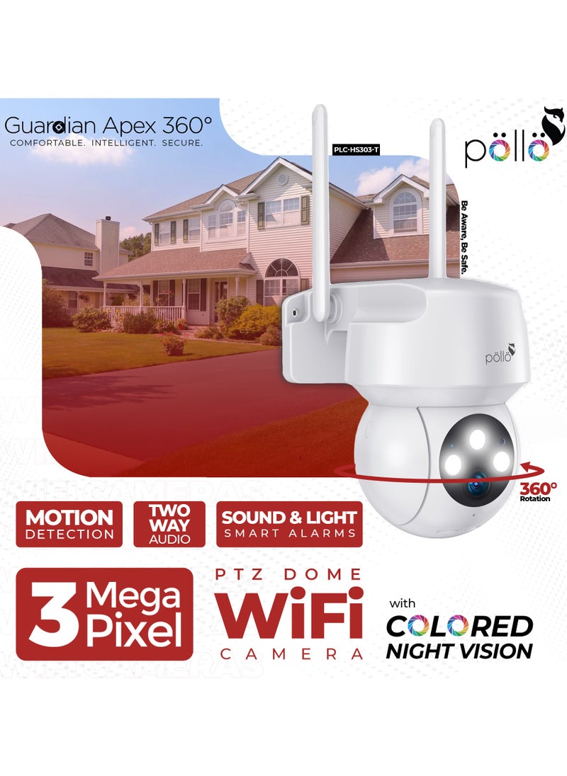 Pollo - 3MP 2K Guardian Apex 360 degree Rotation Indoor Outdoor WiFi Smart PTZ Security Camera, Two-Way Audio, Colour Night Vision, Micro SD Card Supported upto 128GB - Image 1