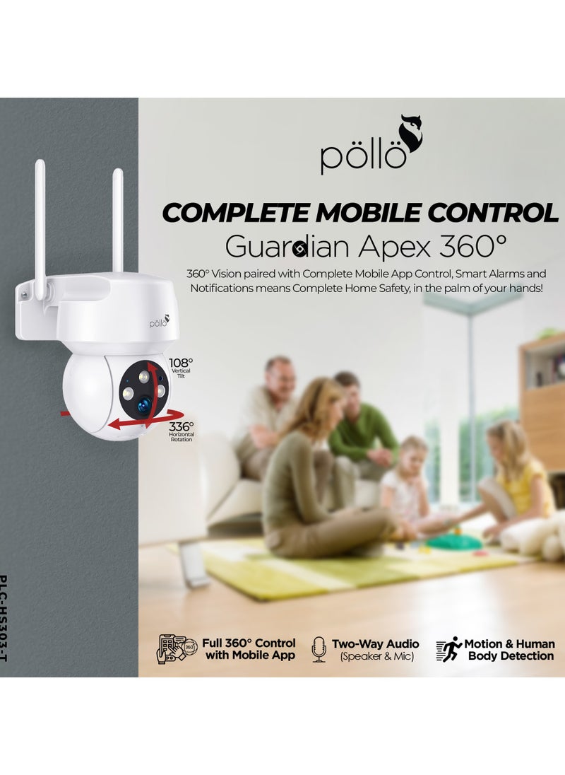 Pollo - 3MP 2K Guardian Apex 360 degree Rotation Indoor Outdoor WiFi Smart PTZ Security Camera, Two-Way Audio, Colour Night Vision, Micro SD Card Supported upto 128GB - Image 1