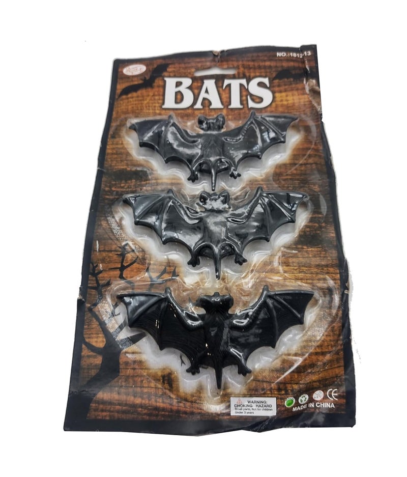 Brown Leaf Pack of 3 Spooky Halloween Bat Party Rubber Vampire Bats Wall Dcor for Halloween Party Decoration Accessories - Image 1