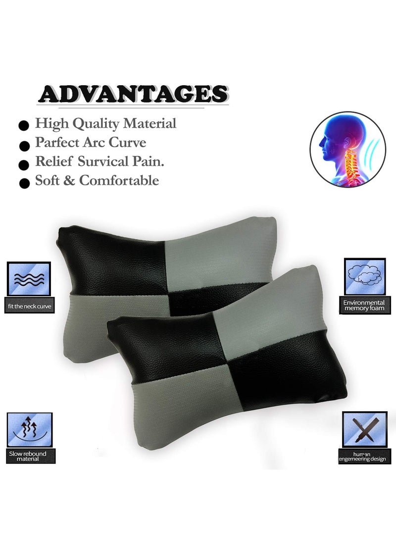 Adroitz Adroitz Car Pillow Faux Leather Material Check Design 2 Pieces in Grey for Grand Dicor_PR143  - Image 4