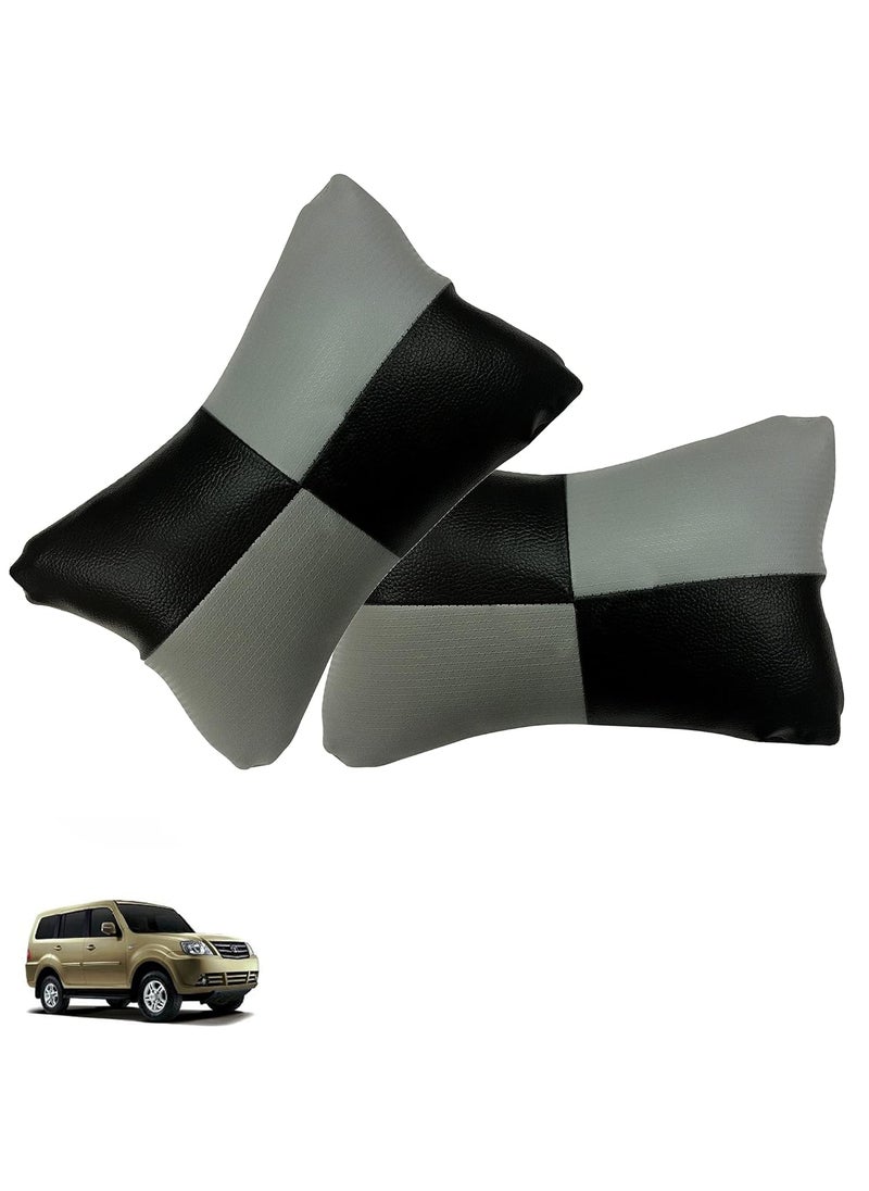 Adroitz Adroitz Car Pillow Faux Leather Material Check Design 2 Pieces in Grey for Grand Dicor_PR143  - Image 1