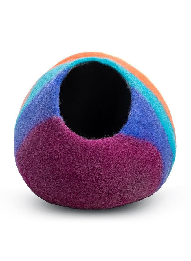 Woolygon Premium Felt Cat Cave Bed – Wool Kitty Beds Handcrafted Kitten Caves Bed for Indoor Cats - Made from Merino Wool, Foldable Cat Hideaway Covered Cat House Pod (Rainbow Twist) - Image 4