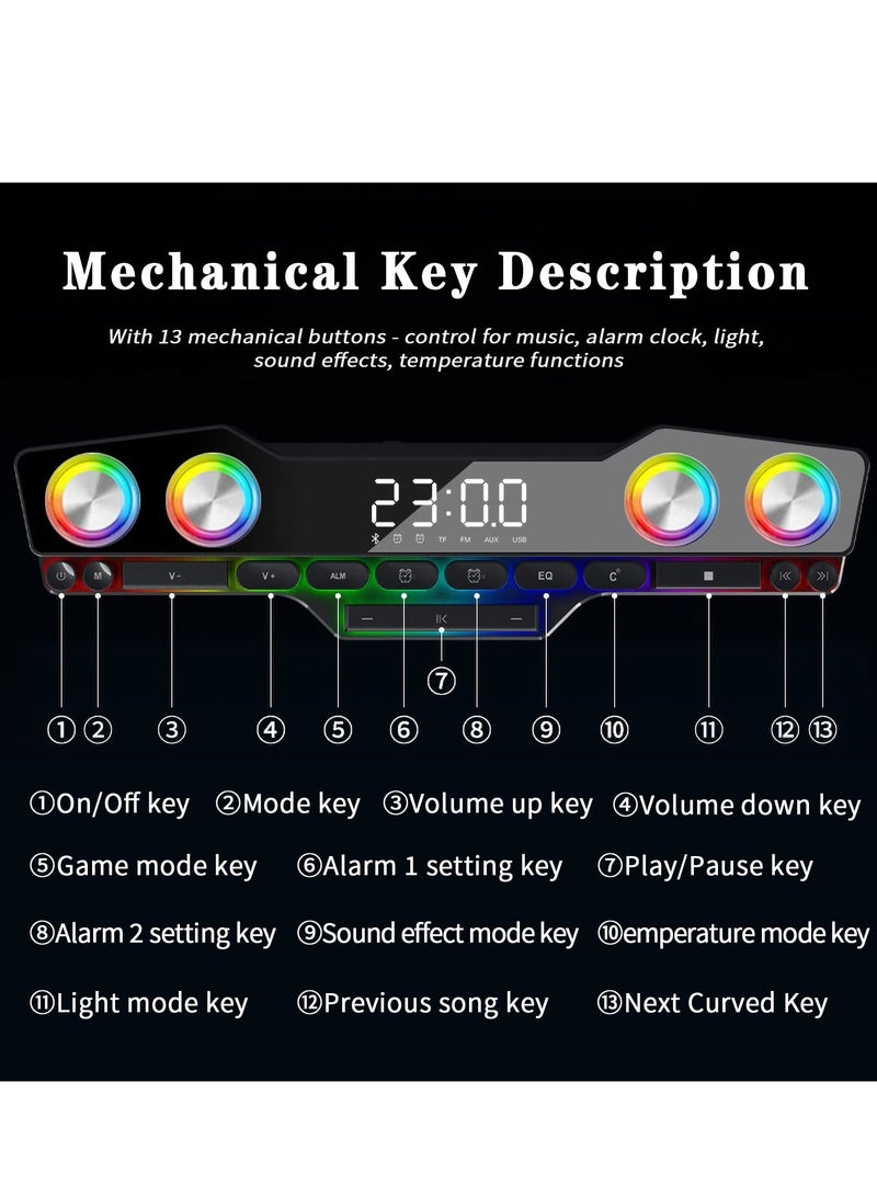 Wireless Gaming Speakers Bluetooth 5.0 PC Laptop Subwoofer with Cool lighting Dynamic RGB Sound 13 Mechanical Keys Long Endurance 4D HiFi Stereo Sound Alarm Clock FM for Computer Projector Phone - Image 5