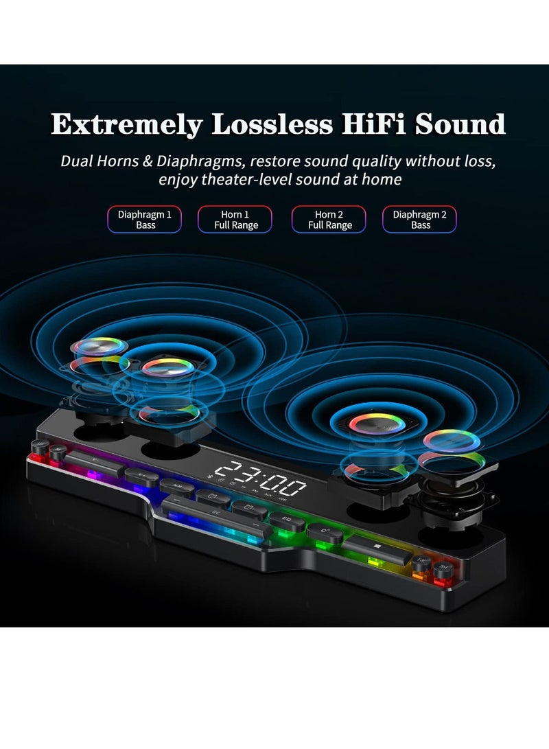 Wireless Gaming Speakers Bluetooth 5.0 PC Laptop Subwoofer with Cool lighting Dynamic RGB Sound 13 Mechanical Keys Long Endurance 4D HiFi Stereo Sound Alarm Clock FM for Computer Projector Phone - Image 2