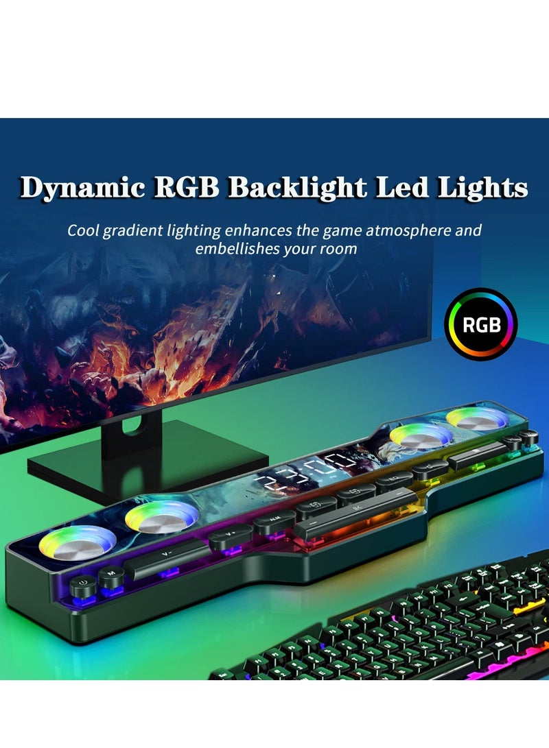 Wireless Gaming Speakers Bluetooth 5.0 PC Laptop Subwoofer with Cool lighting Dynamic RGB Sound 13 Mechanical Keys Long Endurance 4D HiFi Stereo Sound Alarm Clock FM for Computer Projector Phone - Image 4