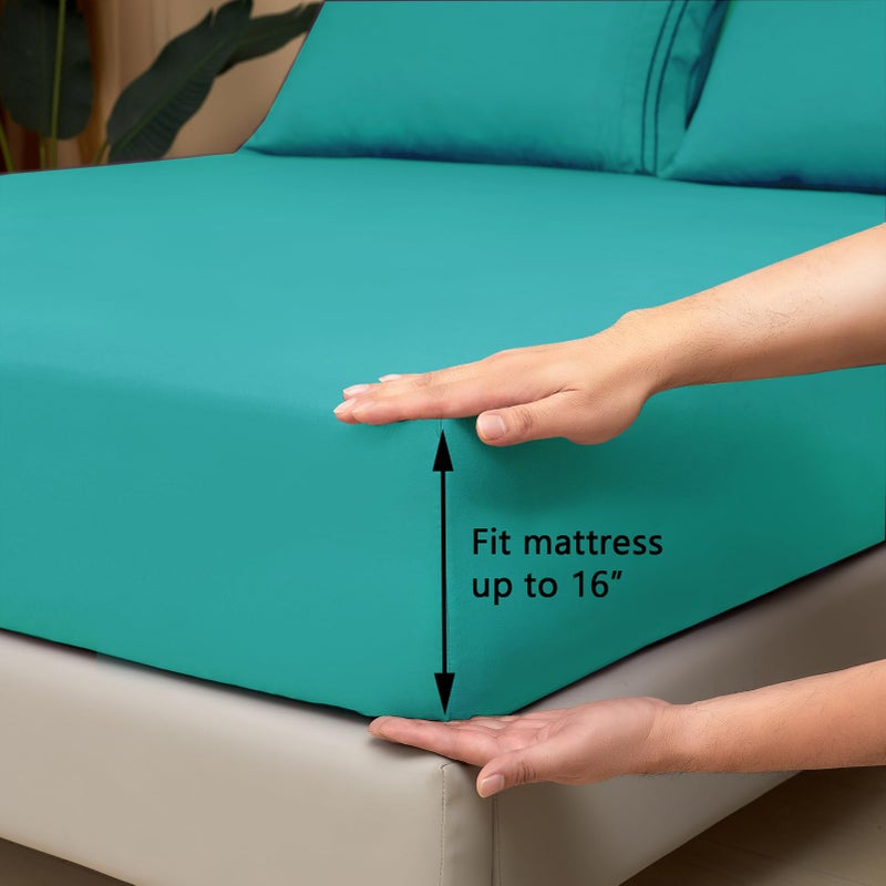 Mejoroom Bed Sheets Set,Extra Soft Luxury King Size Sheets with 15-inch Deep Pocket,Premium Bedding Collection - Soft, Breathable, Wrinkle & Fade Resistant - 4 Piece (King,Teal) - Image 3