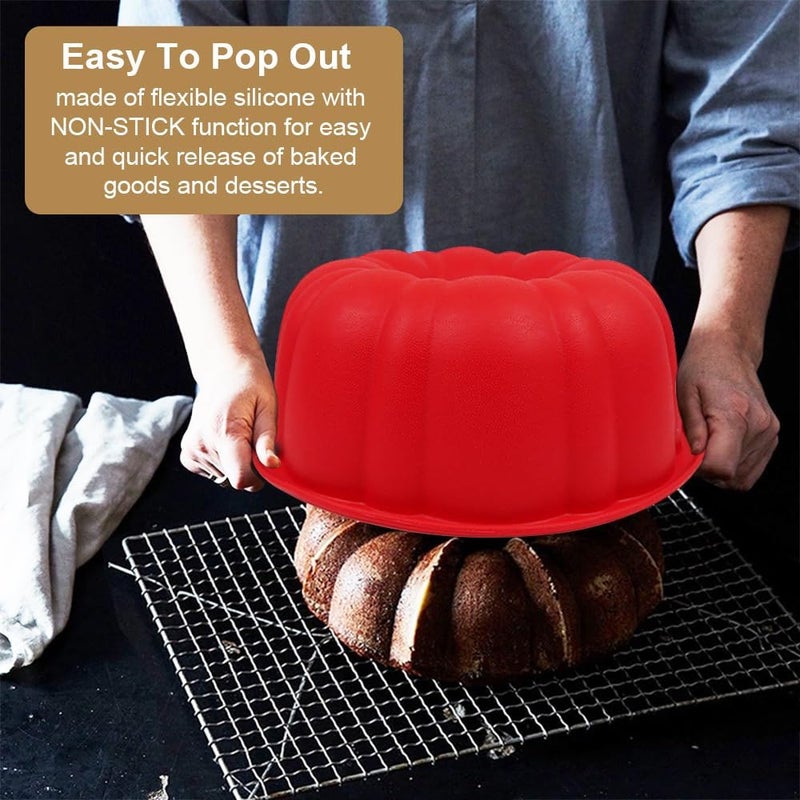 ASBAYSON 10 inch Silicone Bundt Cake Pan, Non-Stick Silicone Fluted Pans, ome Baking DIY Cake Mold for Cake, Jelly, Bread, Chocolate, Para Gelatinas (Red) (Red, 1 Pack) - Image 5