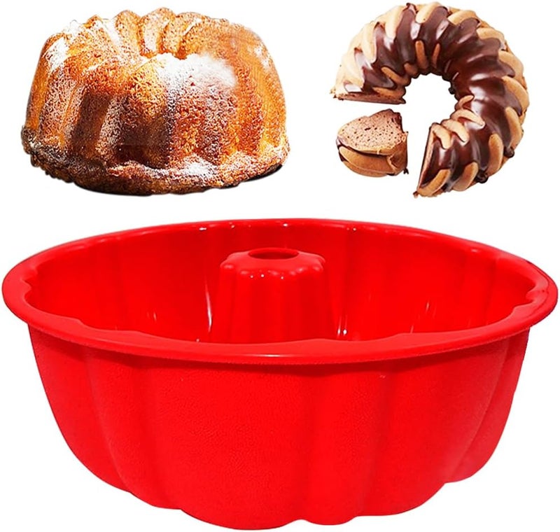 ASBAYSON 10 inch Silicone Bundt Cake Pan, Non-Stick Silicone Fluted Pans, ome Baking DIY Cake Mold for Cake, Jelly, Bread, Chocolate, Para Gelatinas (Red) (Red, 1 Pack) - Image 1