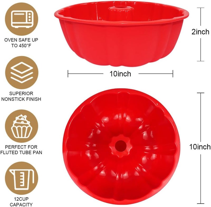 ASBAYSON 10 inch Silicone Bundt Cake Pan, Non-Stick Silicone Fluted Pans, ome Baking DIY Cake Mold for Cake, Jelly, Bread, Chocolate, Para Gelatinas (Red) (Red, 1 Pack) - Image 2