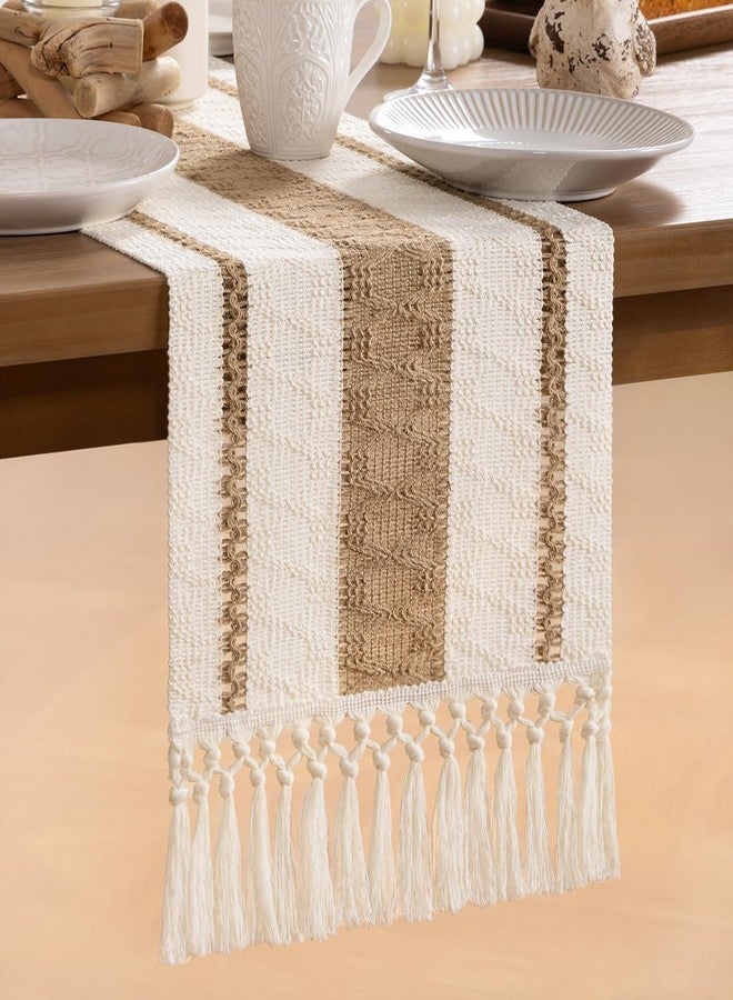 MLMW Boho Table Runner 48 inches Small Coffee Table Runner Rustic Burlap Macrame Jute Woven Table Decor Short Dresser Runners for Bedroom Living Room Home Decor - Image 4