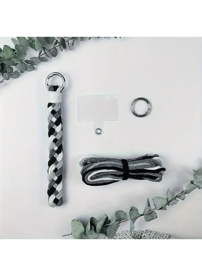 Macrame Keychain DIY Kit For Beginners Tutorial Black White Gray Craft Keyring - Image 1