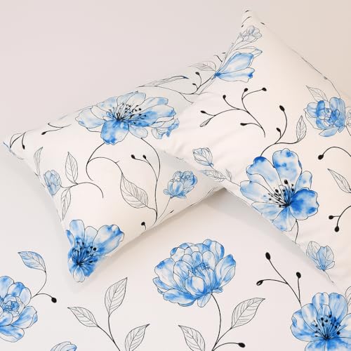 Bhoomi Impex Blue Blossom King Size Bedsheet - 108 x 108 Inches | Soft Microfiber Bedsheet with 2 Pillow Covers | Wrinkle-Free, Breathable & Cooling Fabric for Comfortable Sleep - Image 5