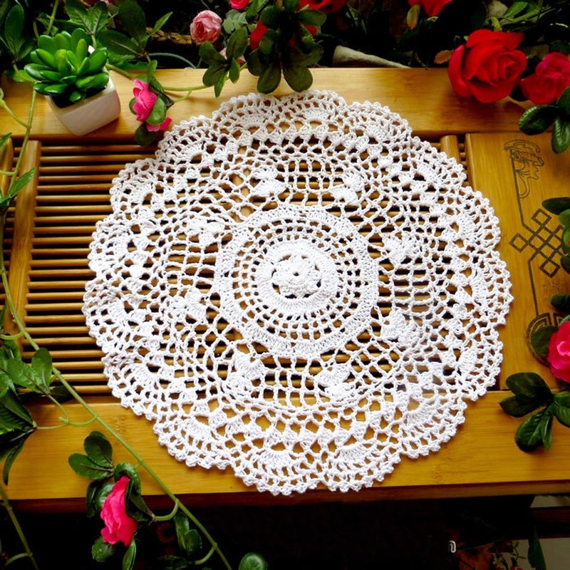 Laivigo New Handmade Crochet Cotton Lace Round Table Placemats Doilies Doily2PCS12 InchWhittete