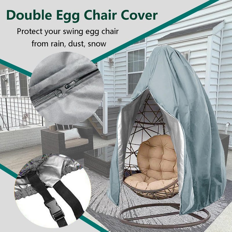 FLYMEI ?Upgraded?Patio Egg Chair Covers With Zipper  Wicker Egg Swing Chair Covers  Waterproof Heavy Duty Weather Resisatnt Outdoor Chair Cover  Windproof Hanging Chair Cover  75"" X 45""  Grey  1 Pack - Image 4