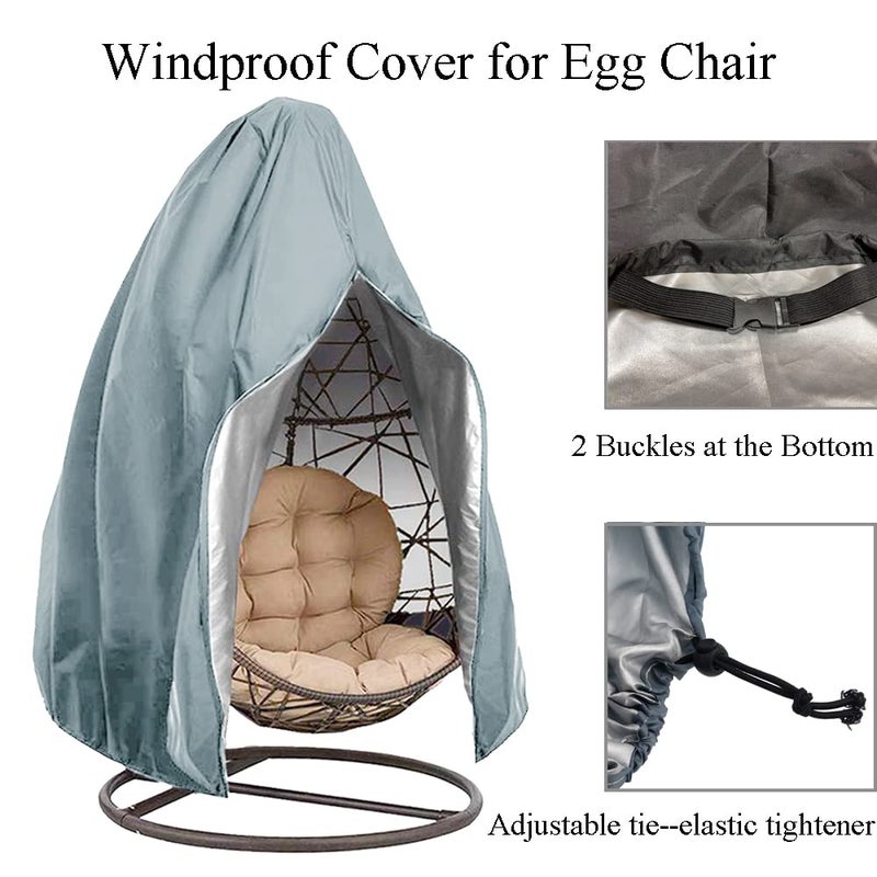 FLYMEI ?Upgraded?Patio Egg Chair Covers With Zipper  Wicker Egg Swing Chair Covers  Waterproof Heavy Duty Weather Resisatnt Outdoor Chair Cover  Windproof Hanging Chair Cover  75"" X 45""  Grey  1 Pack - Image 5
