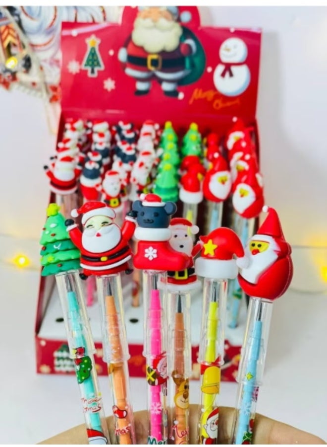 15-Pack Christmas Stackable Pencils (11 Tips Each) - Never-Ending Push-Up Pencils with Caps - Santa, Tree, & Reindeer Designs - Ideal for Gifts - Image 2