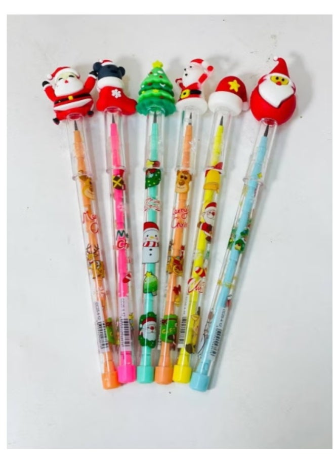 15-Pack Christmas Stackable Pencils (11 Tips Each) - Never-Ending Push-Up Pencils with Caps - Santa, Tree, & Reindeer Designs - Ideal for Gifts - Image 1