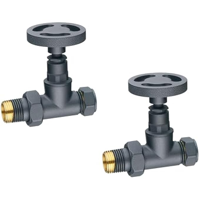 MILANO STRAIGHT INDUSTRIAL STYLE RADIATOR VALVES: ANTHRACITE GREY - Image 1