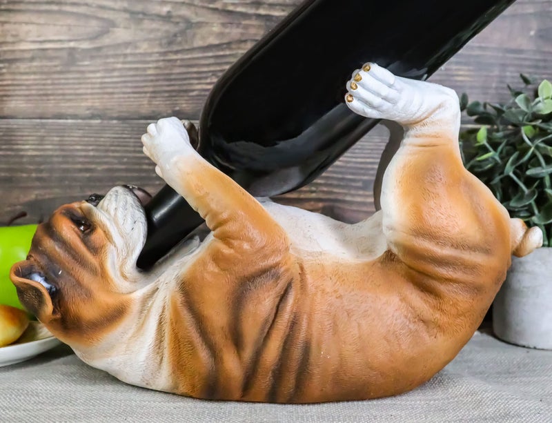 Ebros Lifelike Purebreed Pedigree Canine Adorable American Bulldog Dog Wine Bottle Holder Figurine Statue As Kitchen Wine Cellar Centerpiece Decor Storage Organizer American Bulldog