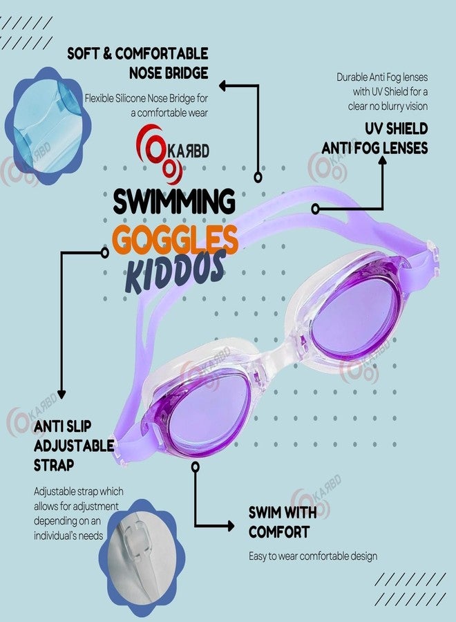 KARBD نظارات سباحة للأطفال من كاربد، مزودة بحماية من الأشعة فوق البنفسجية ومقاومة للضباب - للأطفال، لون بنفسجي - Image 5