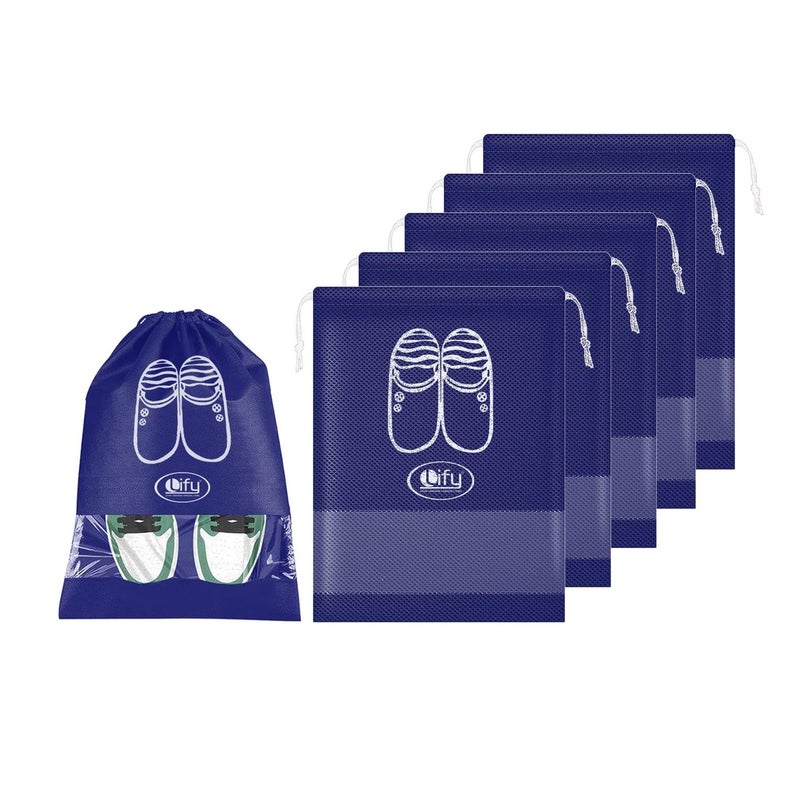 Lify Fabric Shoe Bags (Set of 6) (Transparent & Navy Blue) - Image 1