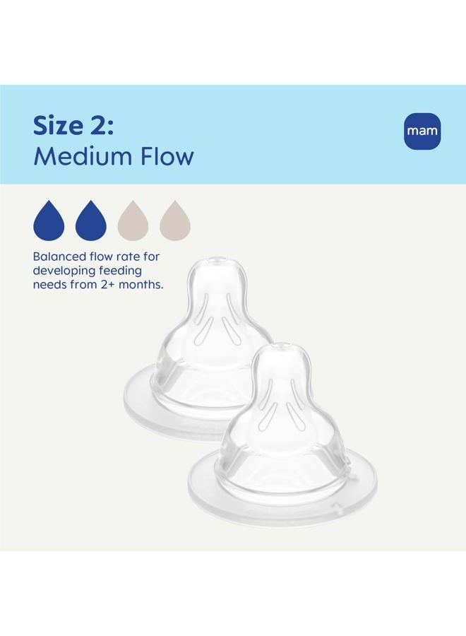 MAM زجاجة تدفق متوسط المستوى 2 (مجموعة من 2)، للأطفال من عمر 2 شهور فما فوق، سيليكون ناعم للببرونات، تناسب جميع زجاجات مAM - Image 2