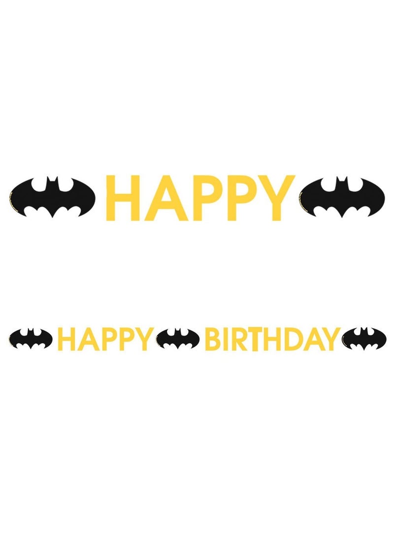 لافتة عيد ميلاد سعيد باتمان جارلاند ورق أصفر أسود 180 سم