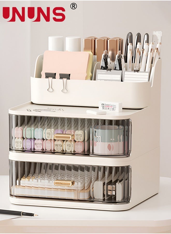 UNUNS Desk Organizer For Vanity,Large Capacity Desk Storage With 2 Drawers,Dustproof Desk Organizer For Office Home Supplies  - Image 1