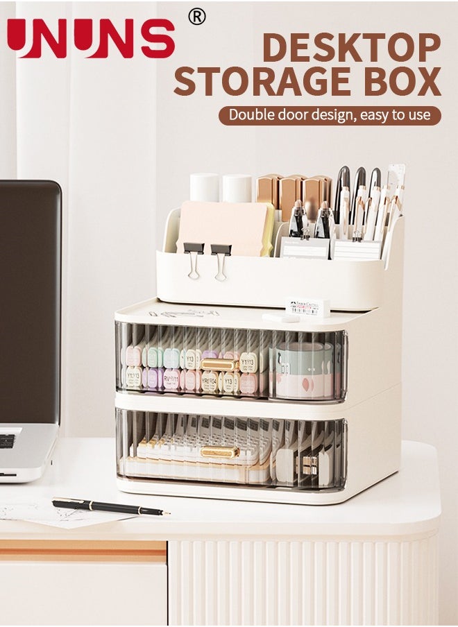 UNUNS Desk Organizer For Vanity,Large Capacity Desk Storage With 2 Drawers,Dustproof Desk Organizer For Office Home Supplies  - Image 2