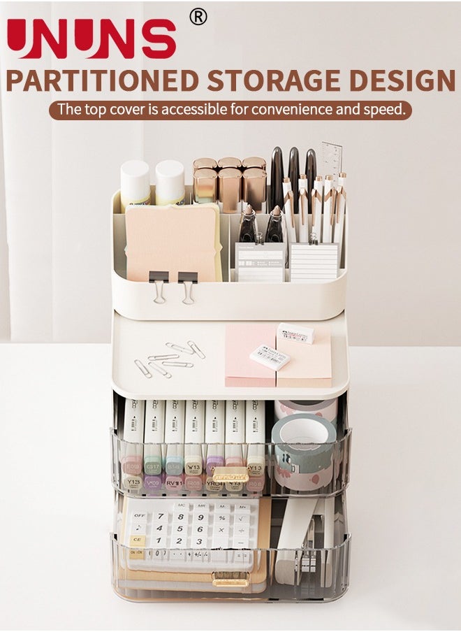 UNUNS Desk Organizer For Vanity,Large Capacity Desk Storage With 2 Drawers,Dustproof Desk Organizer For Office Home Supplies  - Image 3