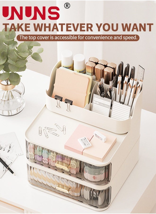 UNUNS Desk Organizer For Vanity,Large Capacity Desk Storage With 2 Drawers,Dustproof Desk Organizer For Office Home Supplies  - Image 4