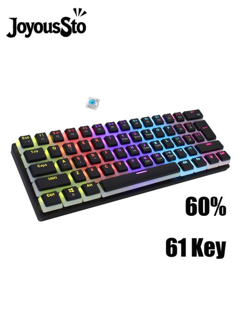 60% Wired Gaming Mechanical Keyboard, Pudding Keycaps with Translucent Layer,RGB Ultra-Compact Mini Keyboard, Waterproof Small 61 Keys Keyboard for Office/Gaming Win/Mac/Linux OS Black