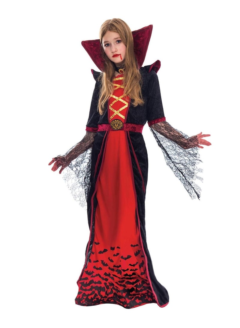 Royal Vampire Costume for Girls Deluxe Set Halloween Gothic Victorian Vampiress Queen Dress Up Party (S) - Image 1
