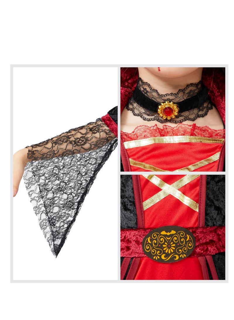 Royal Vampire Costume for Girls Deluxe Set Halloween Gothic Victorian Vampiress Queen Dress Up Party (S) - Image 5