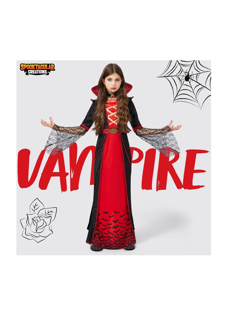 Royal Vampire Costume for Girls Deluxe Set Halloween Gothic Victorian Vampiress Queen Dress Up Party (S) - Image 2