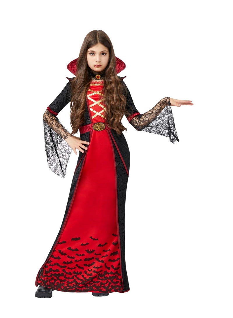 Royal Vampire Costume for Girls Deluxe Set Halloween Gothic Victorian Vampiress Queen Dress Up Party (S) - Image 3