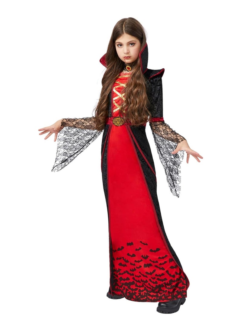 Royal Vampire Costume for Girls Deluxe Set Halloween Gothic Victorian Vampiress Queen Dress Up Party (S) - Image 4