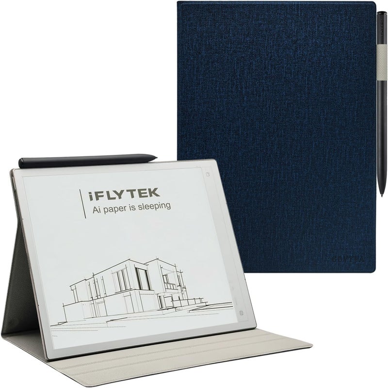 GOVTVA غلاف فوليو مغناطيسي مع حامل لجهاز iFLYTEK AINOTE 2 مقاس 10.65 بوصة (إصدار 2025) - غلاف رفيع وخفيف الوزن من جلد PU الفاخر مع حامل قلم مدمج، وميزة النوم/الاستيقاظ التلقائي (لون لحاء القماش الأزرق) - Image 1