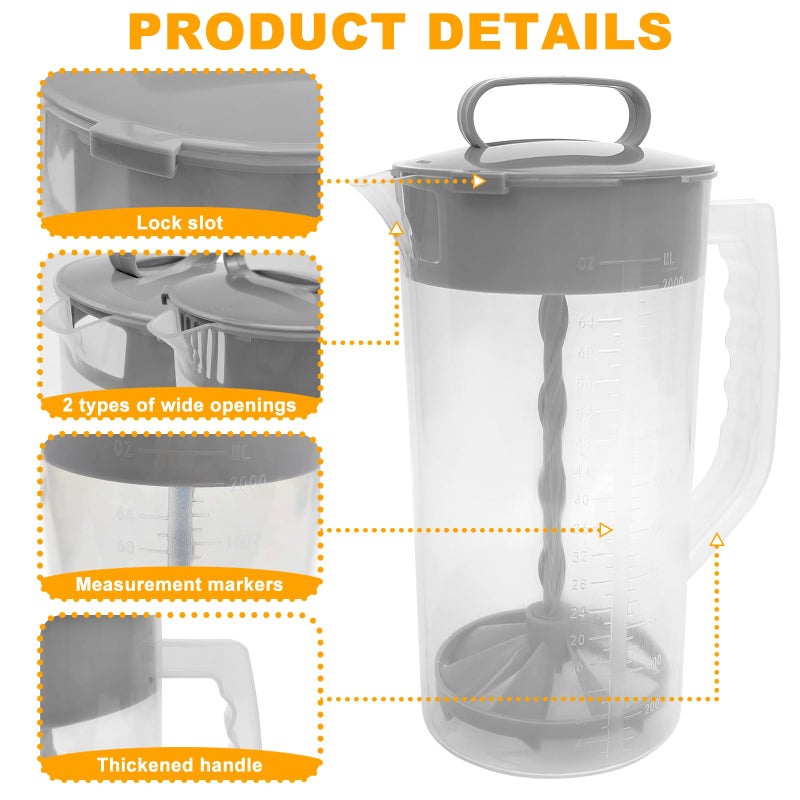 Hlimior 3 Pack Mixing Pitcher for Drinks 2 Quart/ 64oz Plastic Water Pitcher with Lidï¼ŒEasy-Mix Juice Containerï¼ŒAngled Plastic Blades and Adjustable Mixer Plunger for Juice, Tea, Beverage Container - Image 4