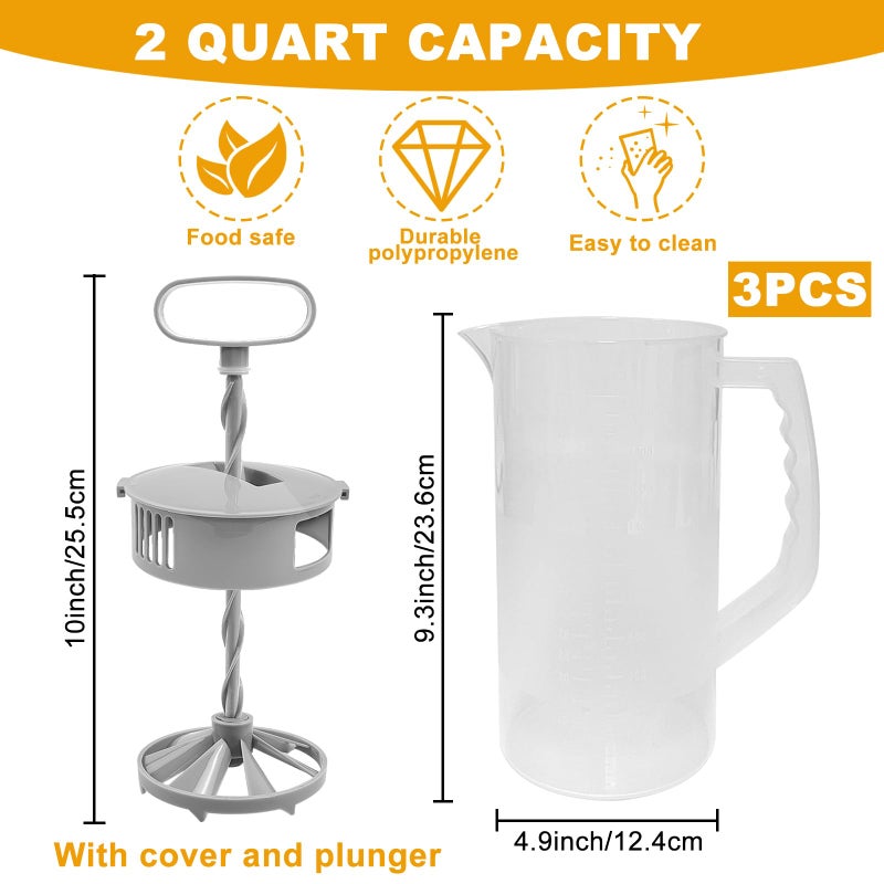 Hlimior 3 Pack Mixing Pitcher for Drinks 2 Quart/ 64oz Plastic Water Pitcher with Lidï¼ŒEasy-Mix Juice Containerï¼ŒAngled Plastic Blades and Adjustable Mixer Plunger for Juice, Tea, Beverage Container - Image 2