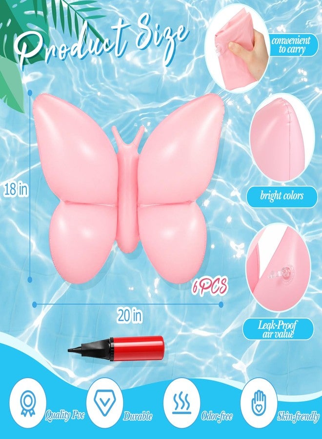 Teyva Daily 6 Pcs Inflatable Butterfly Pool Floats with Pump, Pink - Image 2