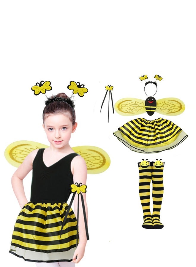 Girls 5 Piece Bee Costume with Wings, Headband, Socks,Skirt and Wand Skirt Costume - Image 1