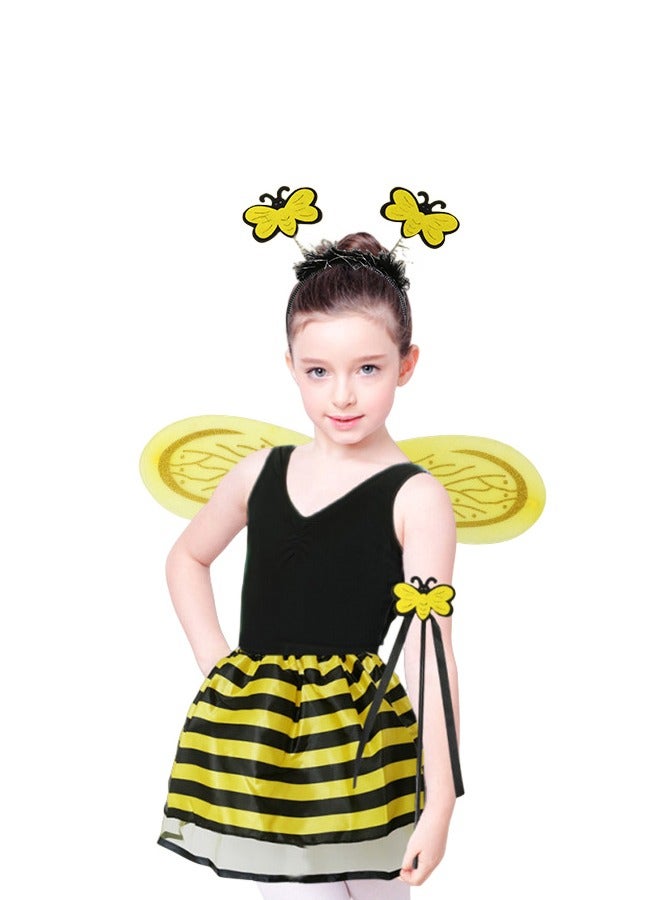 Girls 5 Piece Bee Costume with Wings, Headband, Socks,Skirt and Wand Skirt Costume - Image 2