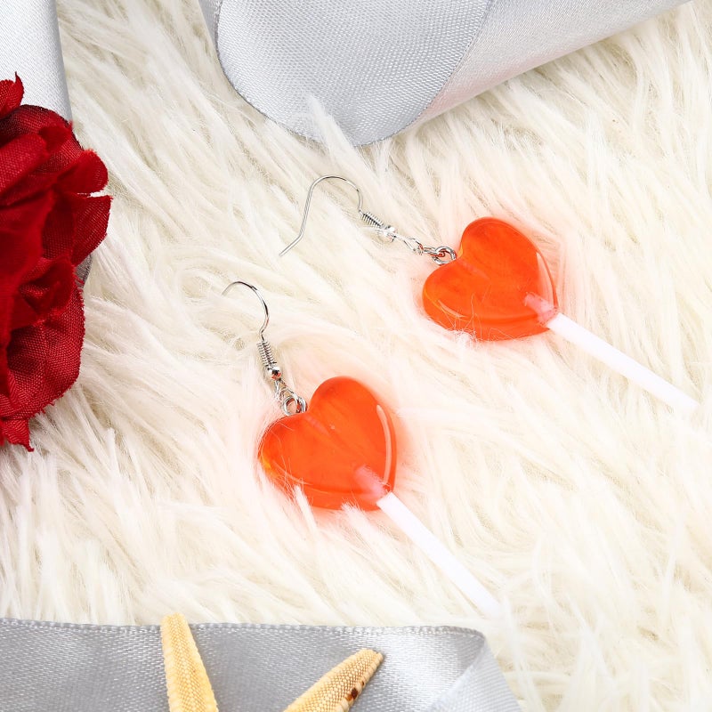 Cifudec Heart Earrings Dangle Valentine's Day Earrings Heart Earrings Cute Love Dangling Heart Earrings for Women (Red Candy Heart) - Image 5