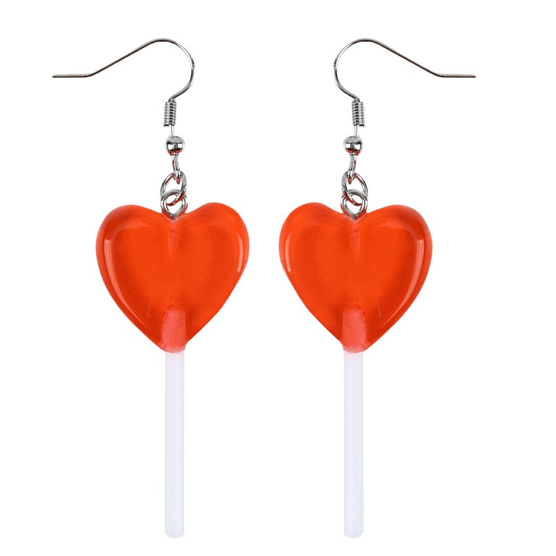 Cifudec Heart Earrings Dangle Valentine's Day Earrings Heart Earrings Cute Love Dangling Heart Earrings for Women (Red Candy Heart) - Image 1
