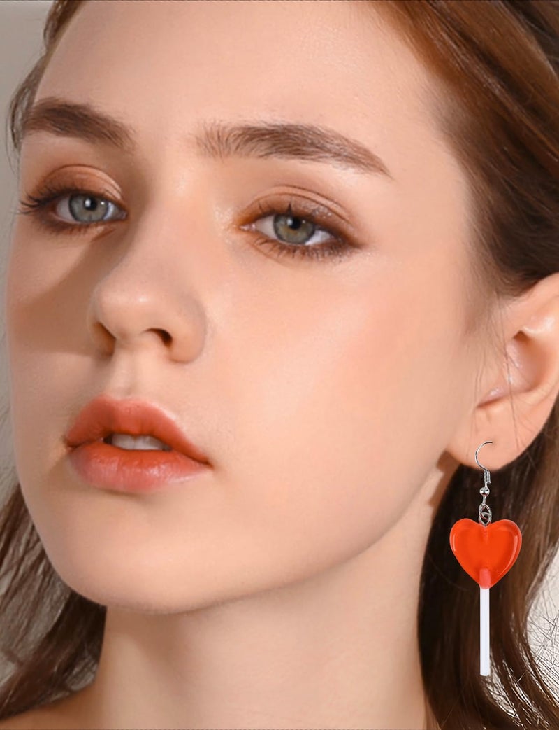 Cifudec Heart Earrings Dangle Valentine's Day Earrings Heart Earrings Cute Love Dangling Heart Earrings for Women (Red Candy Heart) - Image 2